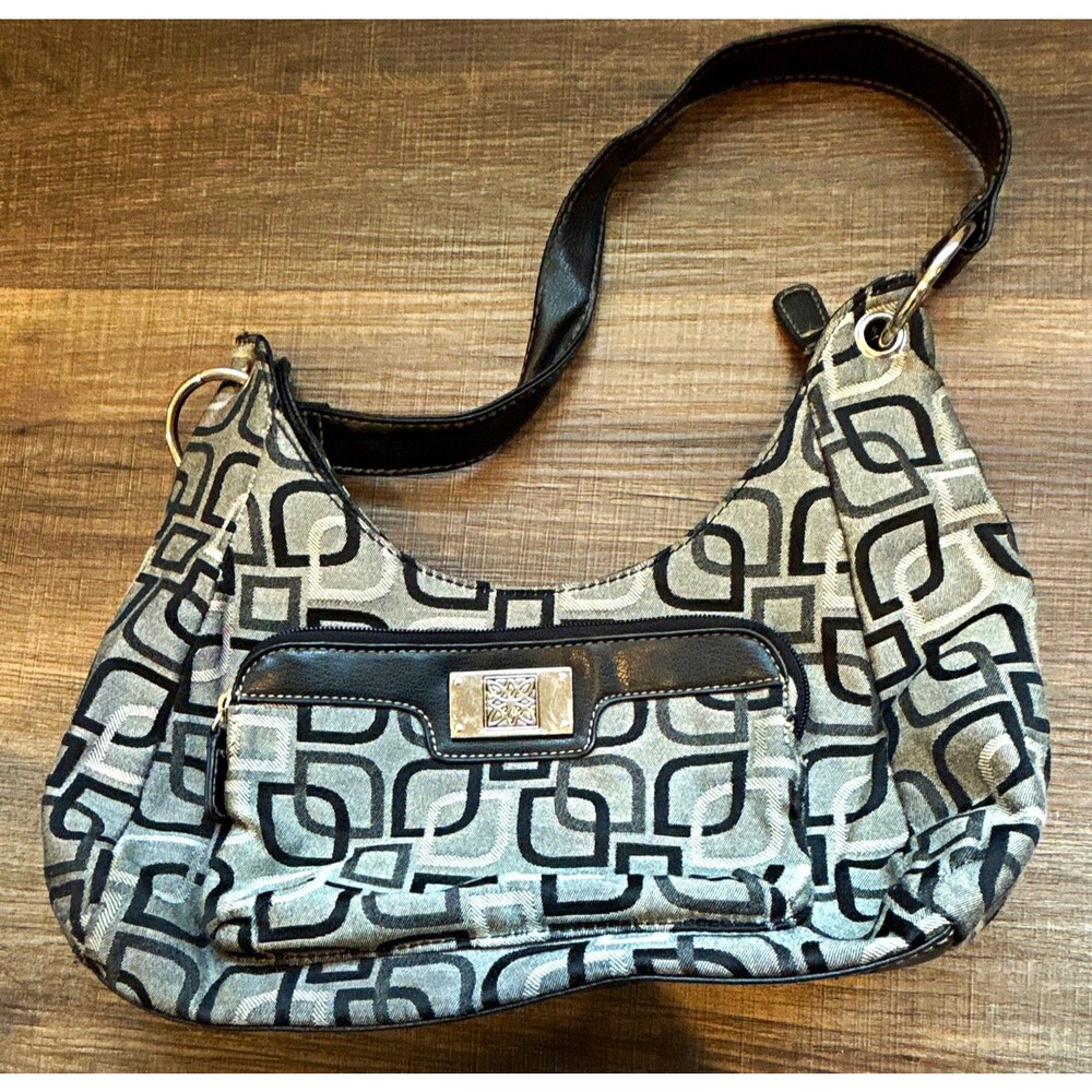 Women's Geometric Black/Gray Shoulder Bag, Zip Closure, Pockets, Lined